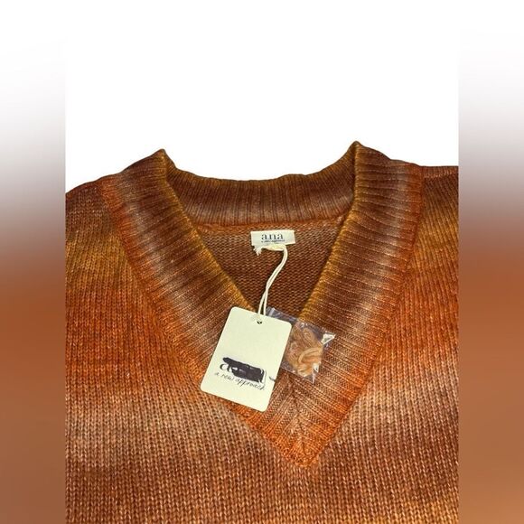a.n.a. Sweater Womens Large Pullover Knit V-Neck Orange Long Sleeve, size L - Picture 4 of 6